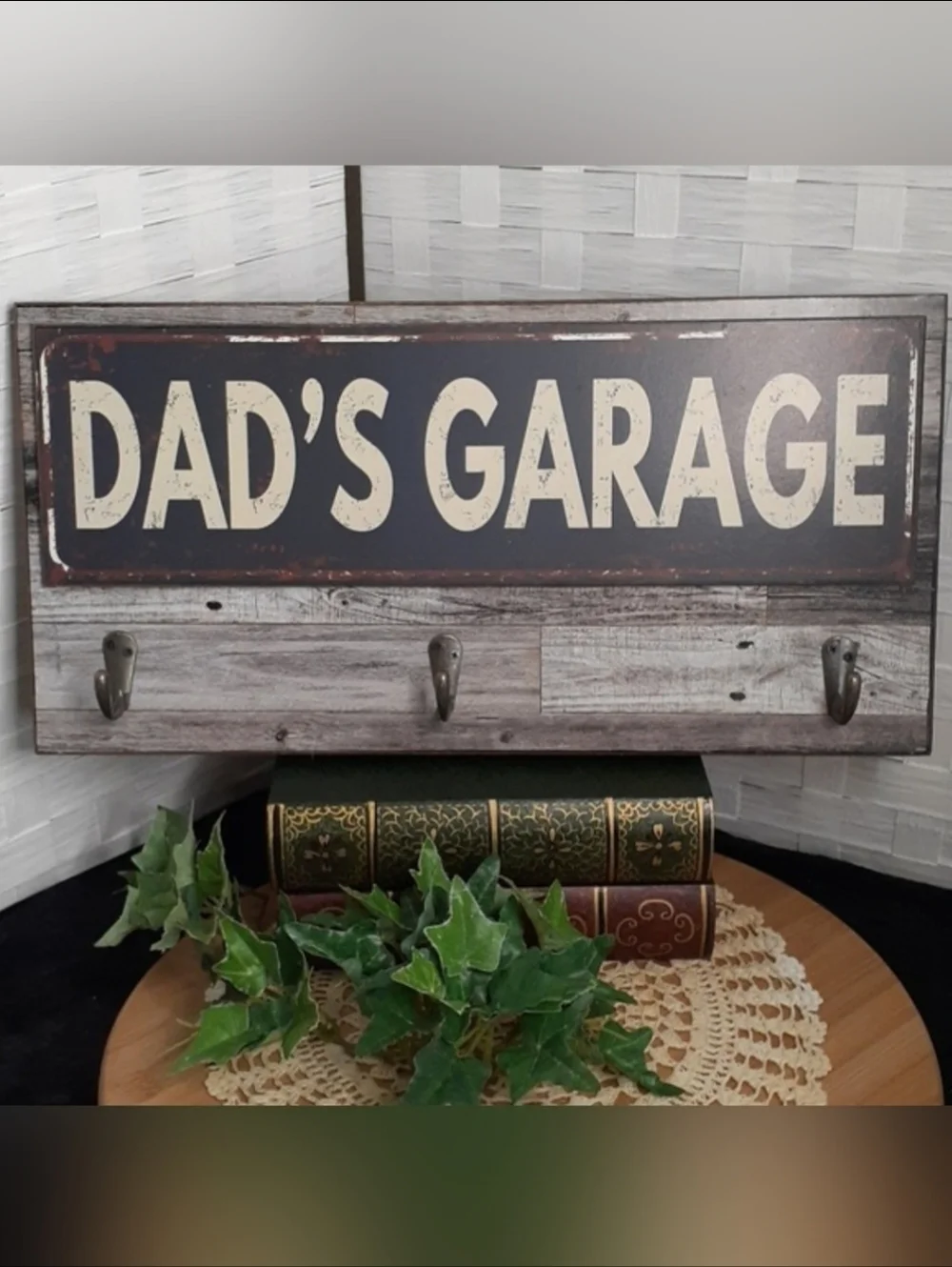 👉*DAD'S GARAGE* RUSTIC SIGN W/ HOOKS ~INDUSTRIAL CHIC ~MAN CAVE