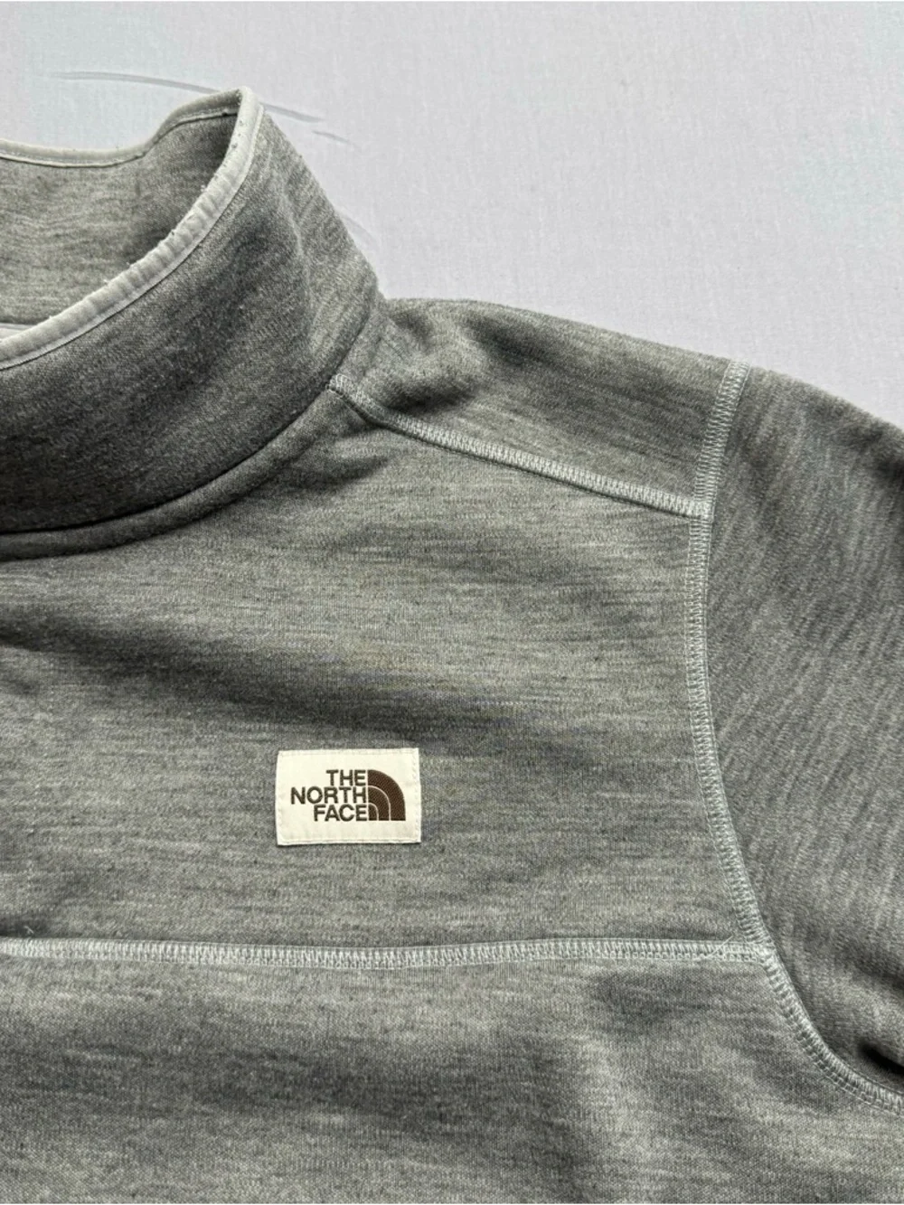 The North Face Gray Fleece Mock Neck Snap Pullover Sweatshirt Logo Men's L
