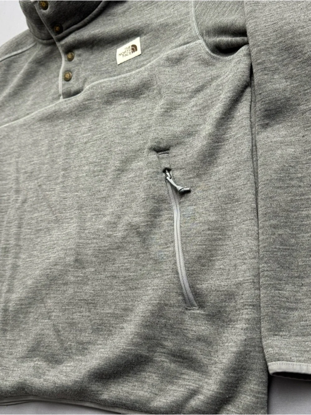 The North Face Gray Fleece Mock Neck Snap Pullover Sweatshirt Logo Men's L