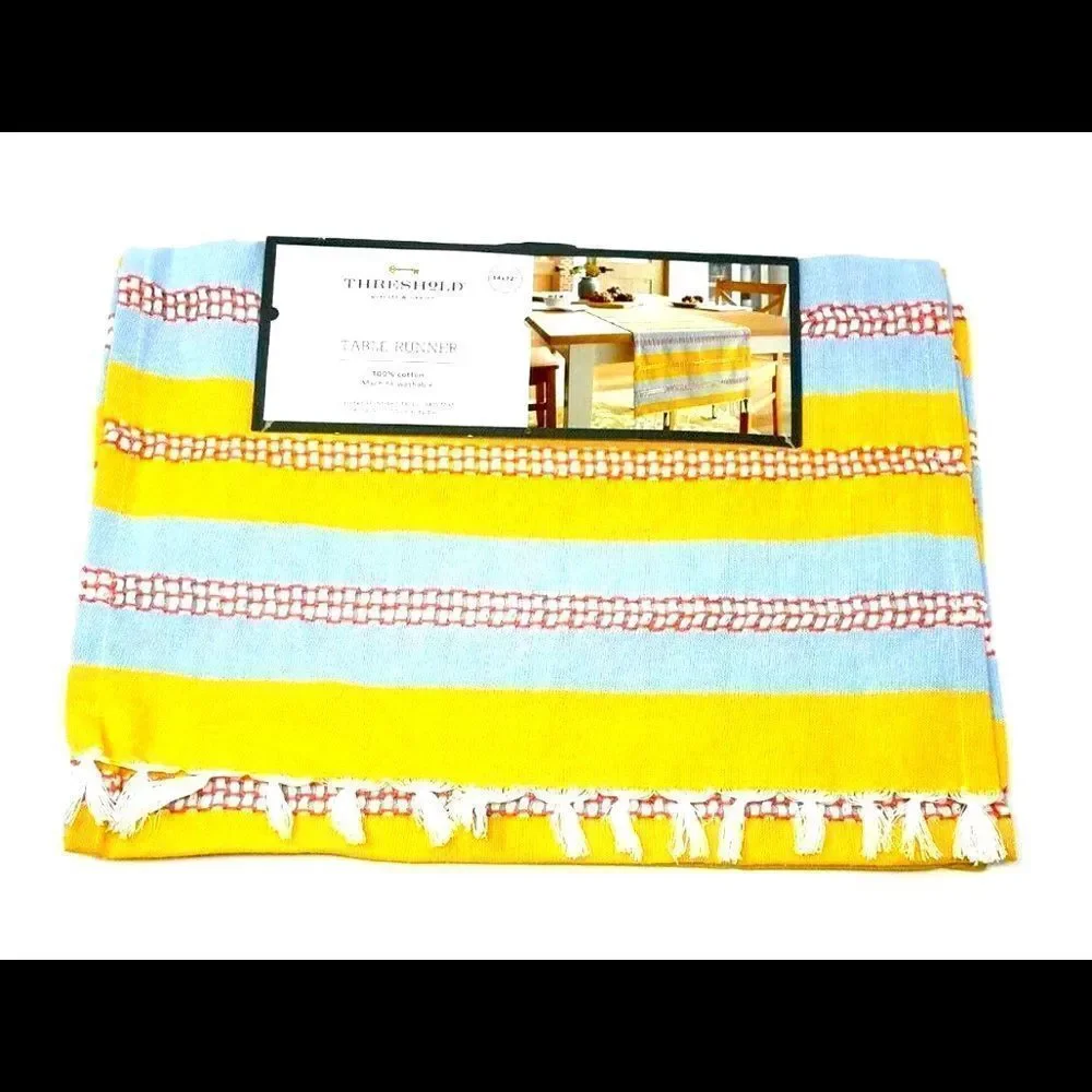 2 Set of Threshold Table Runner 14x72‎ in 100% Cotton Yellow Cloth Decorative