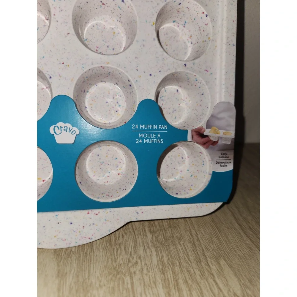 Trudeau Silicone 24 Count Mini Muffin Pan, Multi-Color Confetti, Dishwasher Safe
