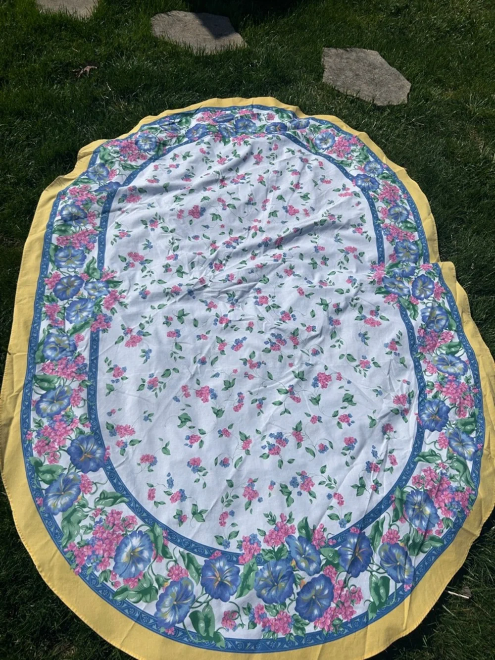 Floral Oval Tablecloth with Yellow Border