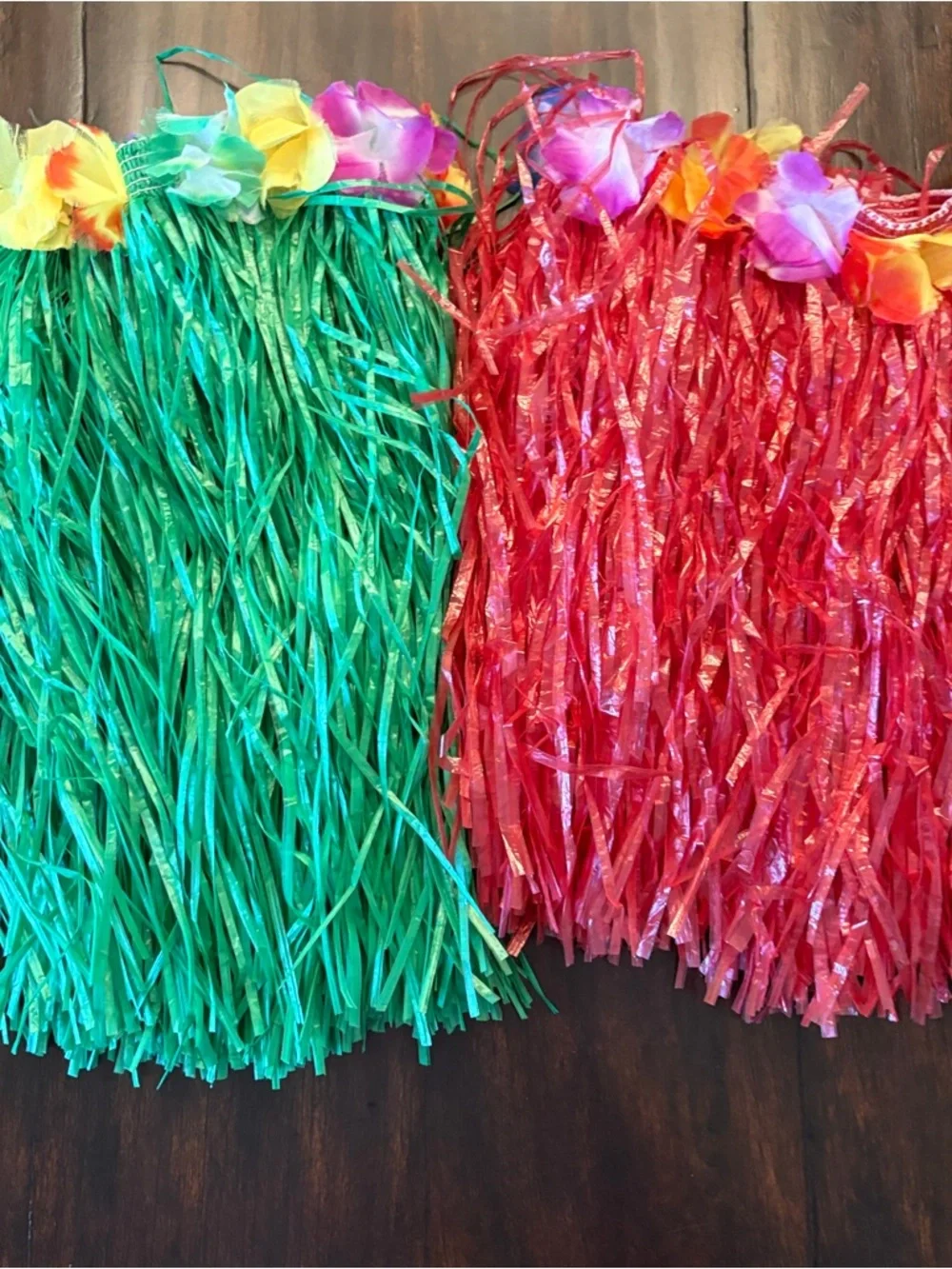 Girls Play Hawaiian Hula Grass Skirts with Adjustable Flower Waistbands