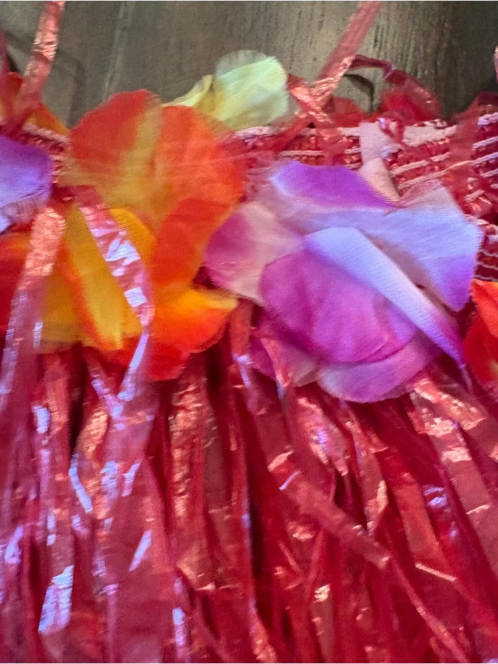 Girls Play Hawaiian Hula Grass Skirts with Adjustable Flower Waistbands