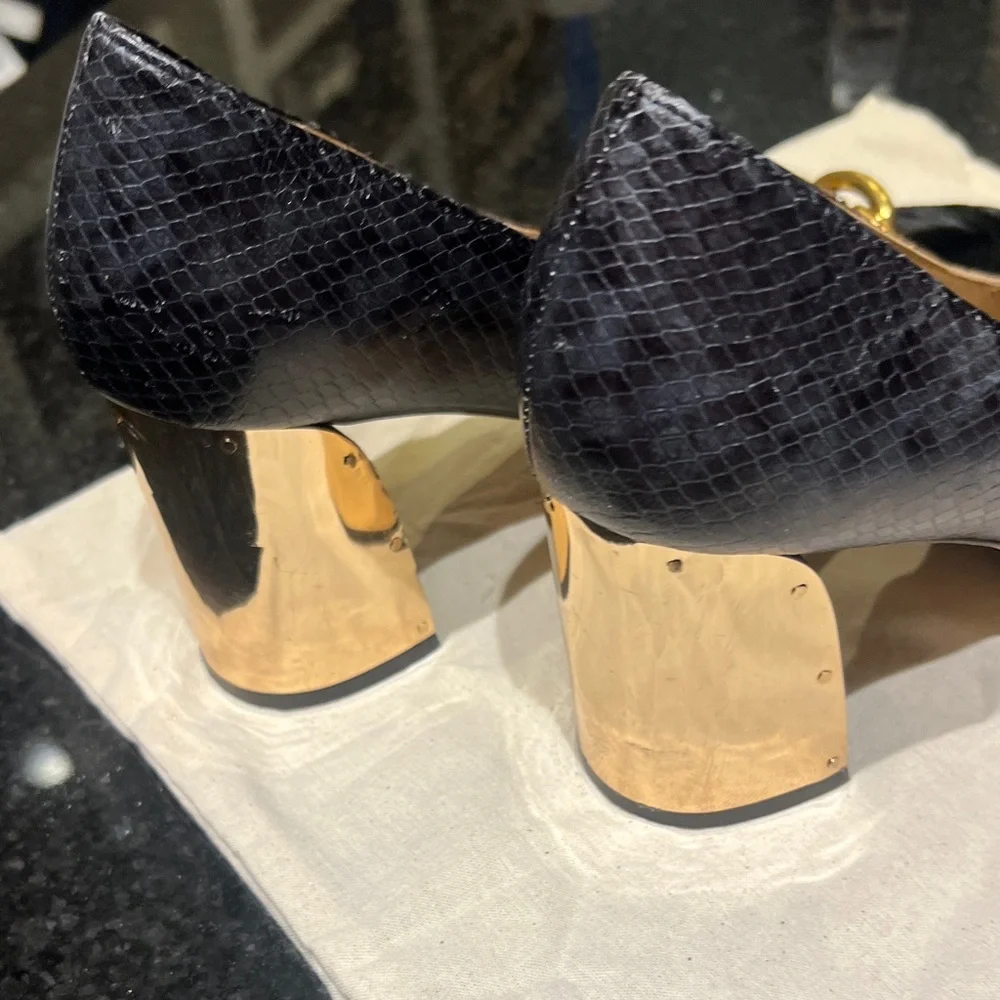 Tory Burch Black Heels with Gold Accent