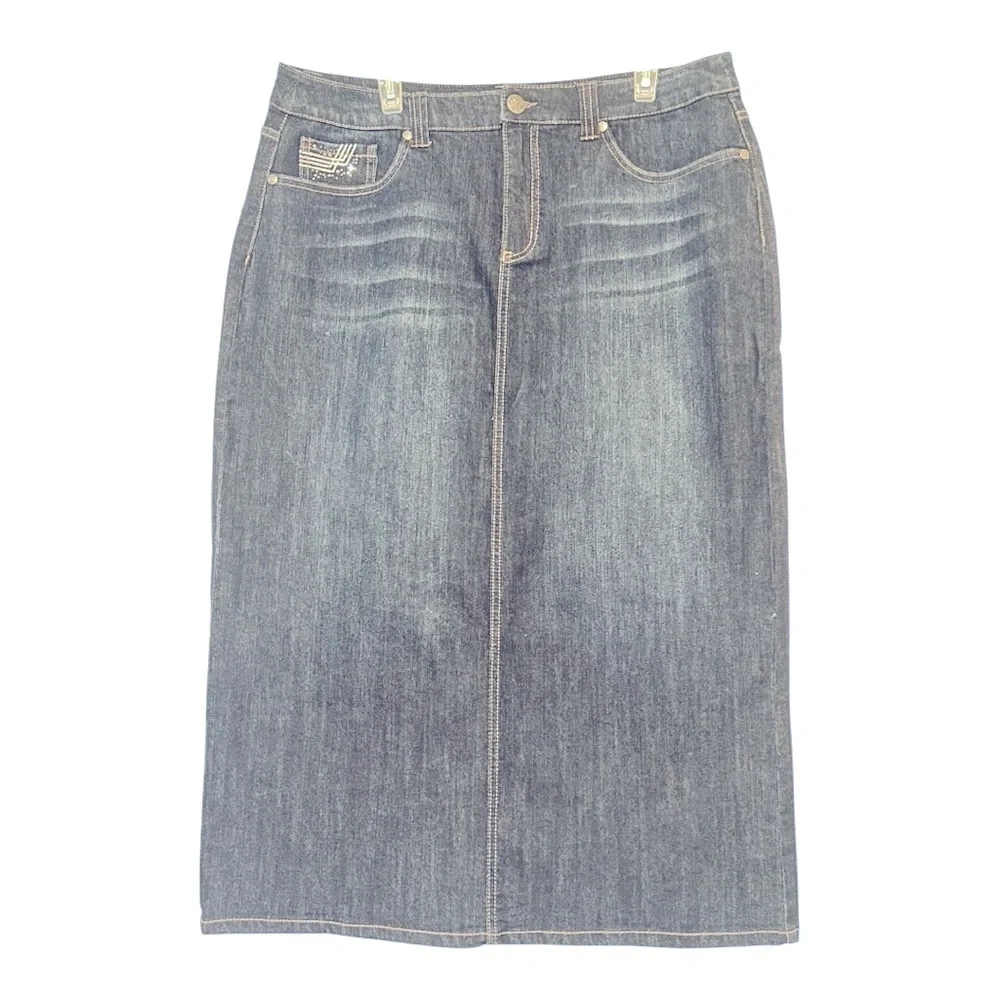Christopher & Banks Black Denim Pencil Skirt size 14 new with tags