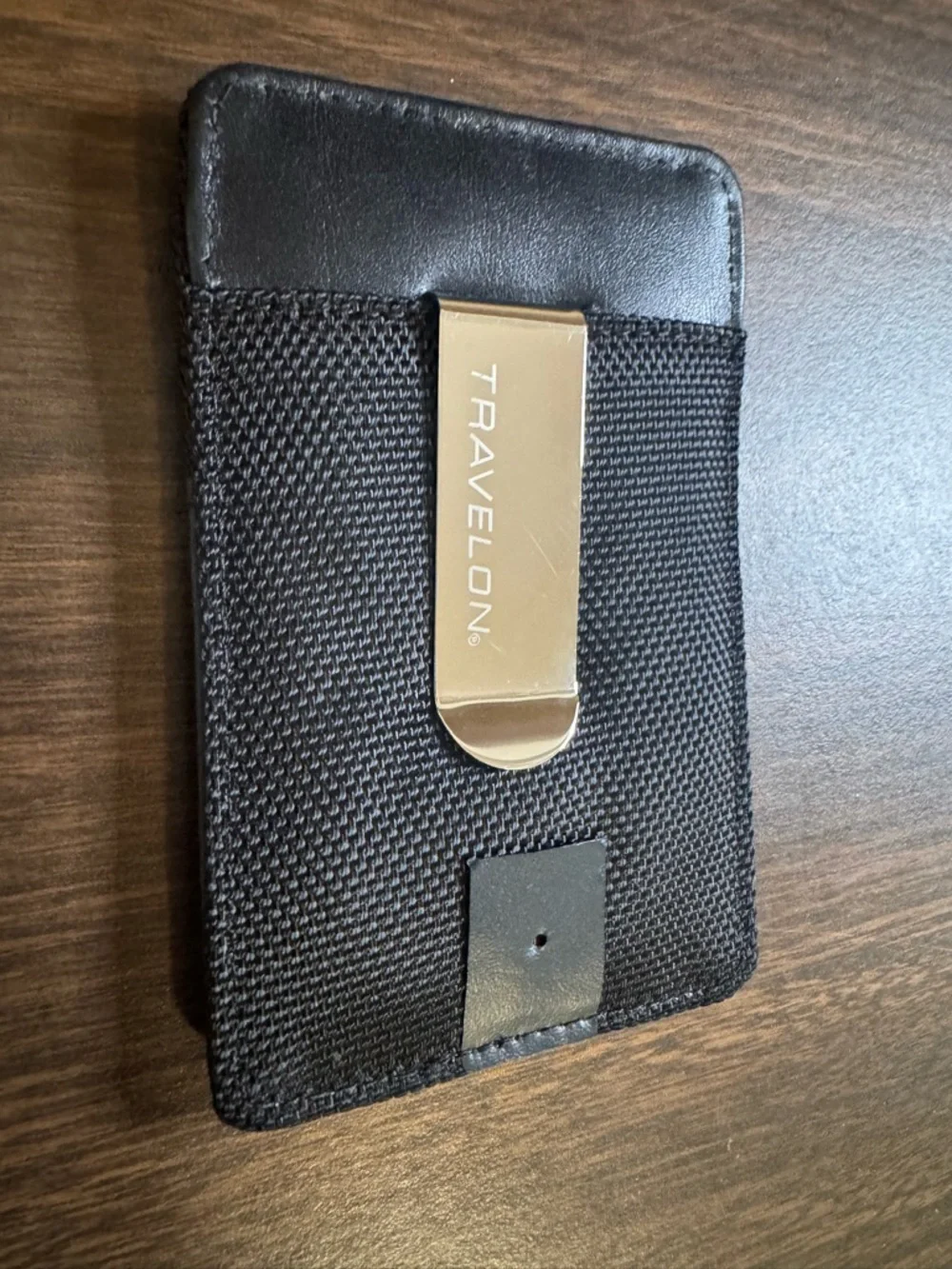 Travelon Black Leather RFID Card Sleeve with Woven Back