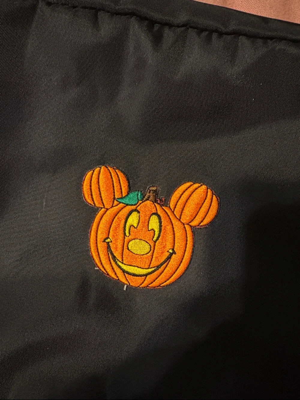 Black Cosmetic Pouch with Orange Pumpkin Embroidered Patch