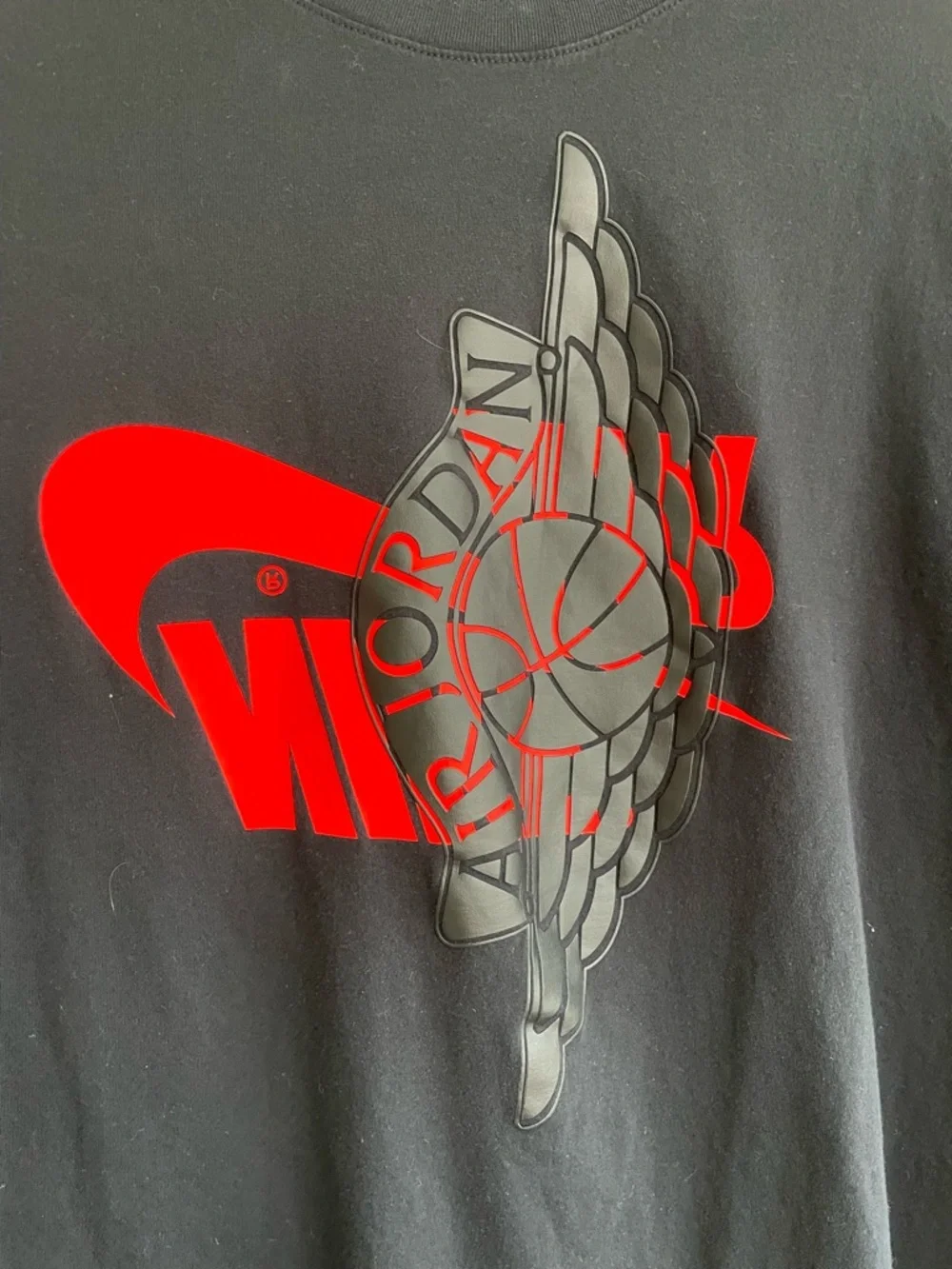 Nike Air Jordan Futura Wings T-shirt Rubberized Black Logo Mens 3XL Black Tee