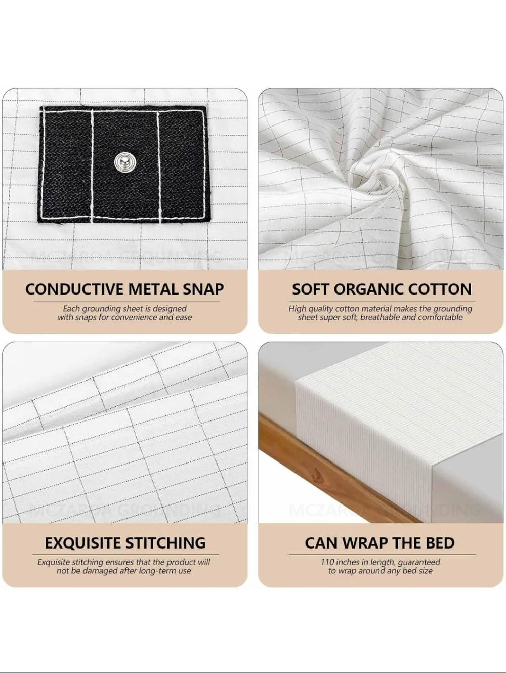 GROUNDING SHEET Silver Fiber Organic Cotton Bed Mat White Universal Fit NWT