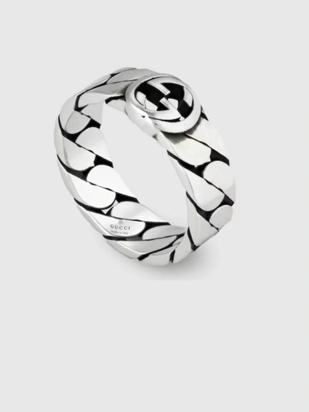 NWB GUCCI WIDE INTERLOCKING STERLING SILVER RING DESIGNER SZ: 24