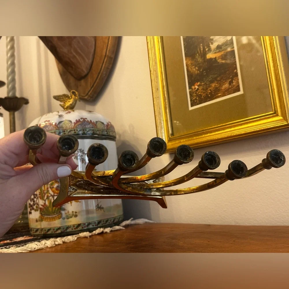 Vintage Wainberg 1970s Solid Brass 9 arm Menorah