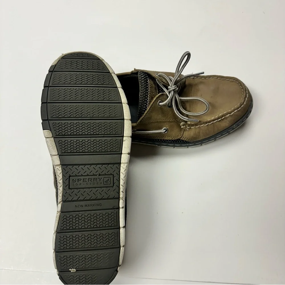Sperry Men's Tan Leather Billfish 3-Eye boat shoes.