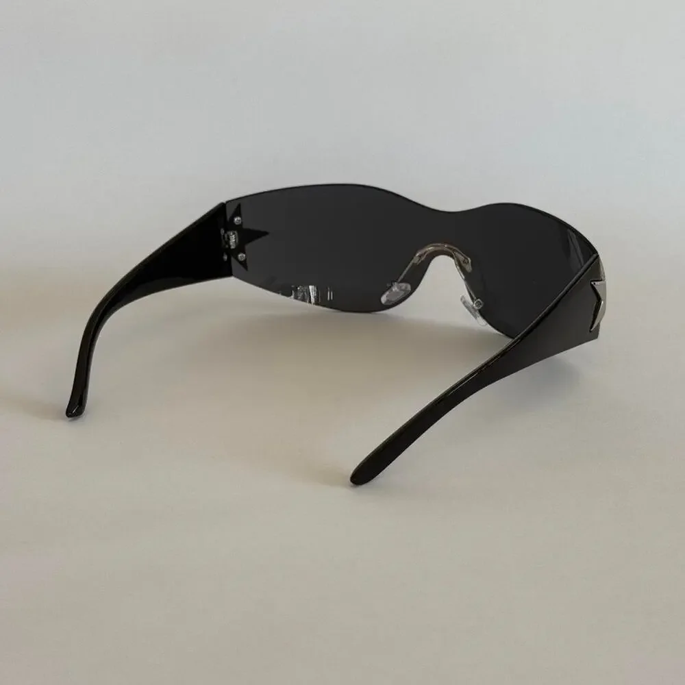 Y2K Star Shaped Black Silver Sunglasses Unisex Bold Streetwear UVA UVB