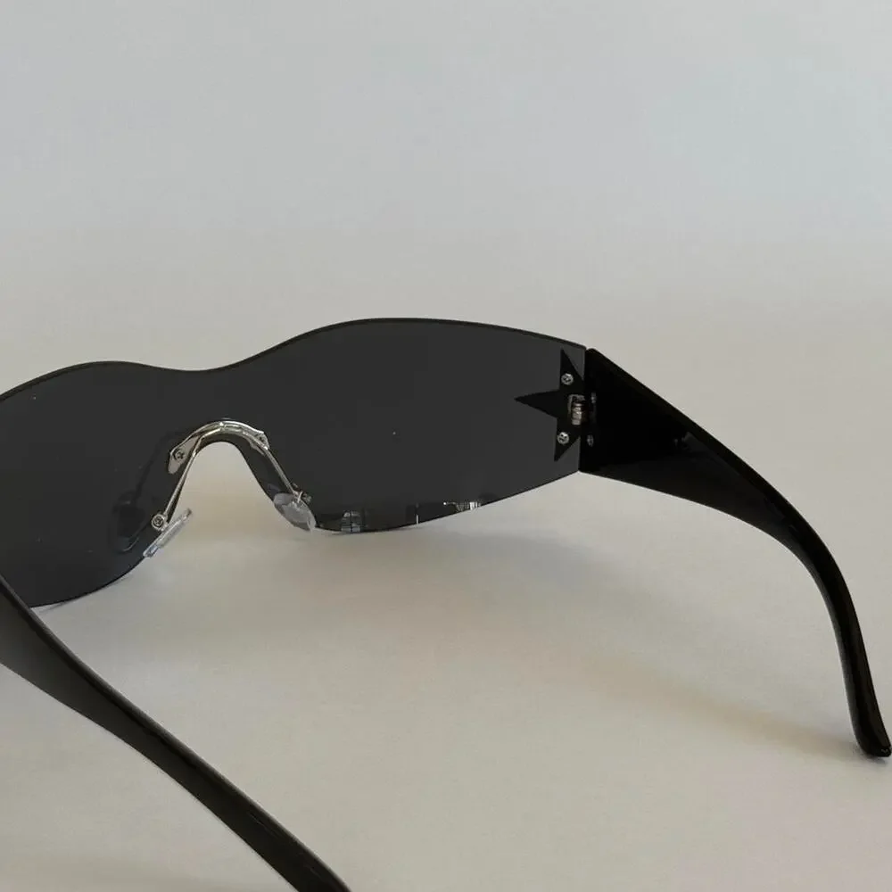 Y2K Star Shaped Black Silver Sunglasses Unisex Bold Streetwear UVA UVB