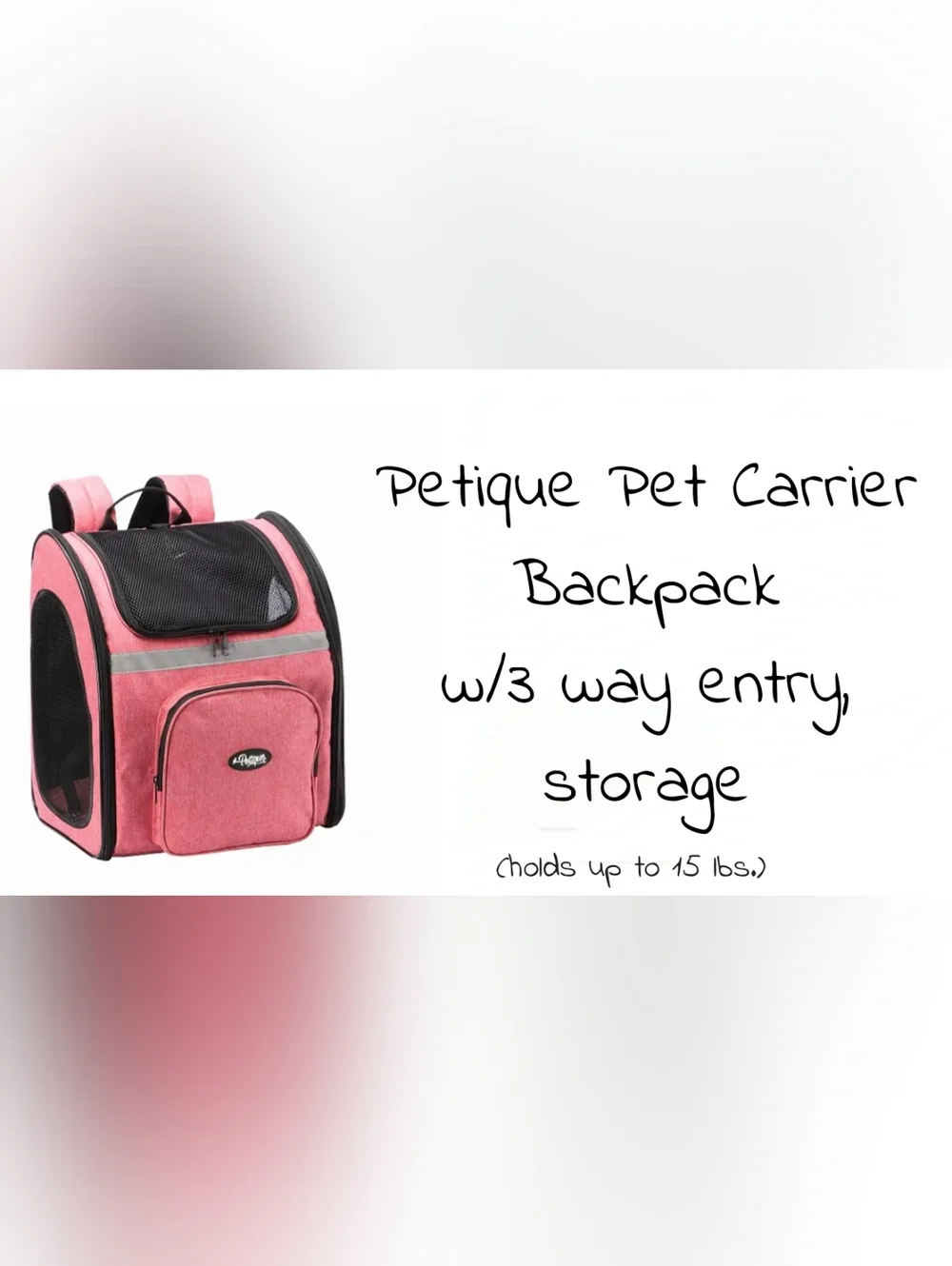 Pet carrier backpack, Pink. New