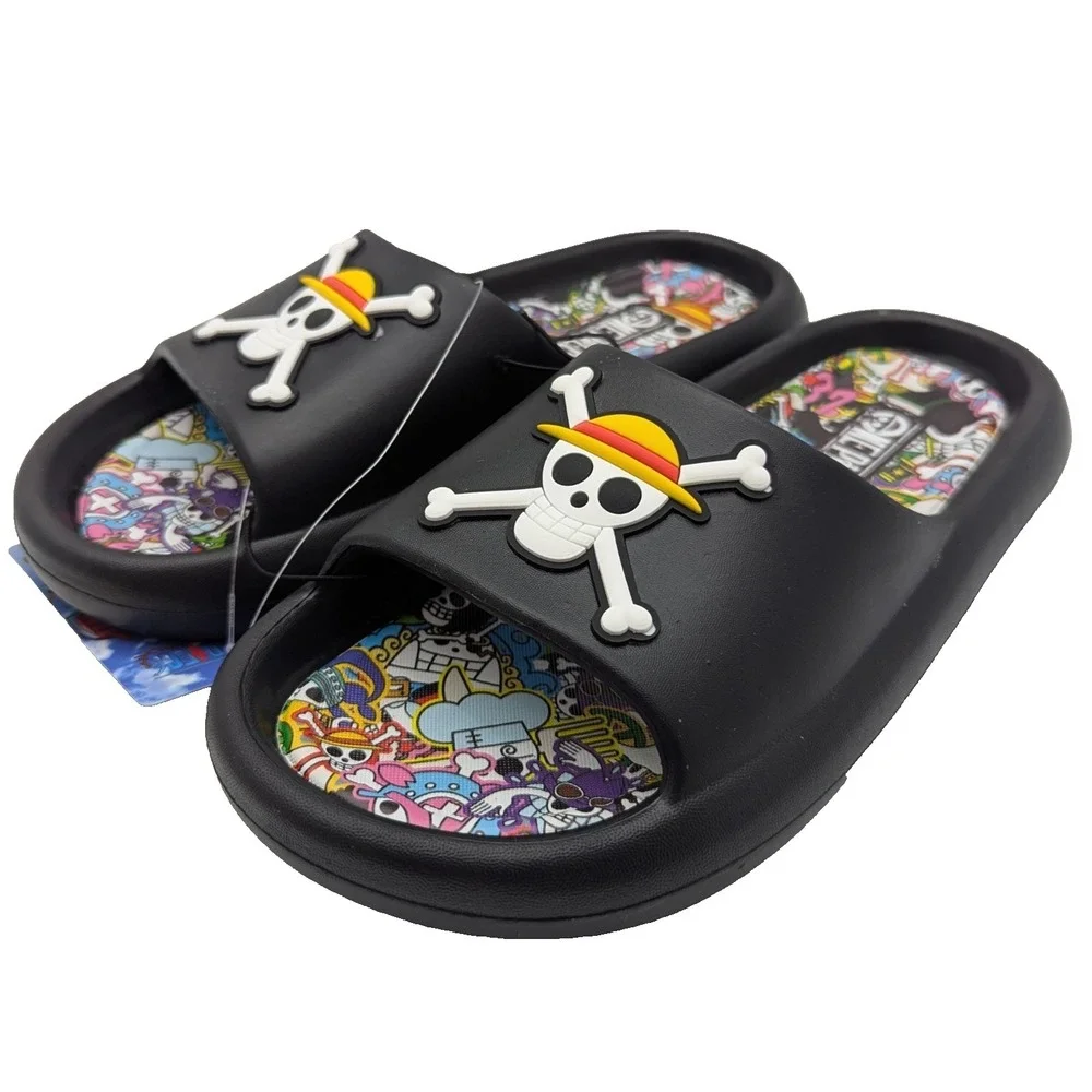 One Piece Anime Skull Slides Sandals Mens Size 8 Black Anime Slip On