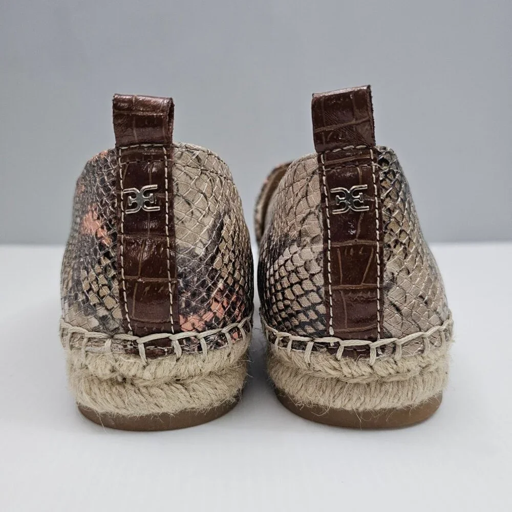 NEW Sam Edelman Khloe Espadrille Flat Womens 8 Peach Snake Print Leather Slip On