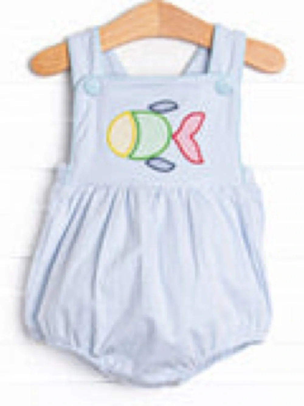 Light Blue Infant Bubble Diaper Cover with Colorful Fish Embroidery