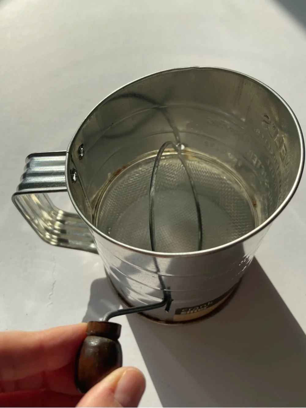 Leigh Bromwell 3 Cup Flour Sifter Silver Hand Crank Wood Vintage Style USA Made