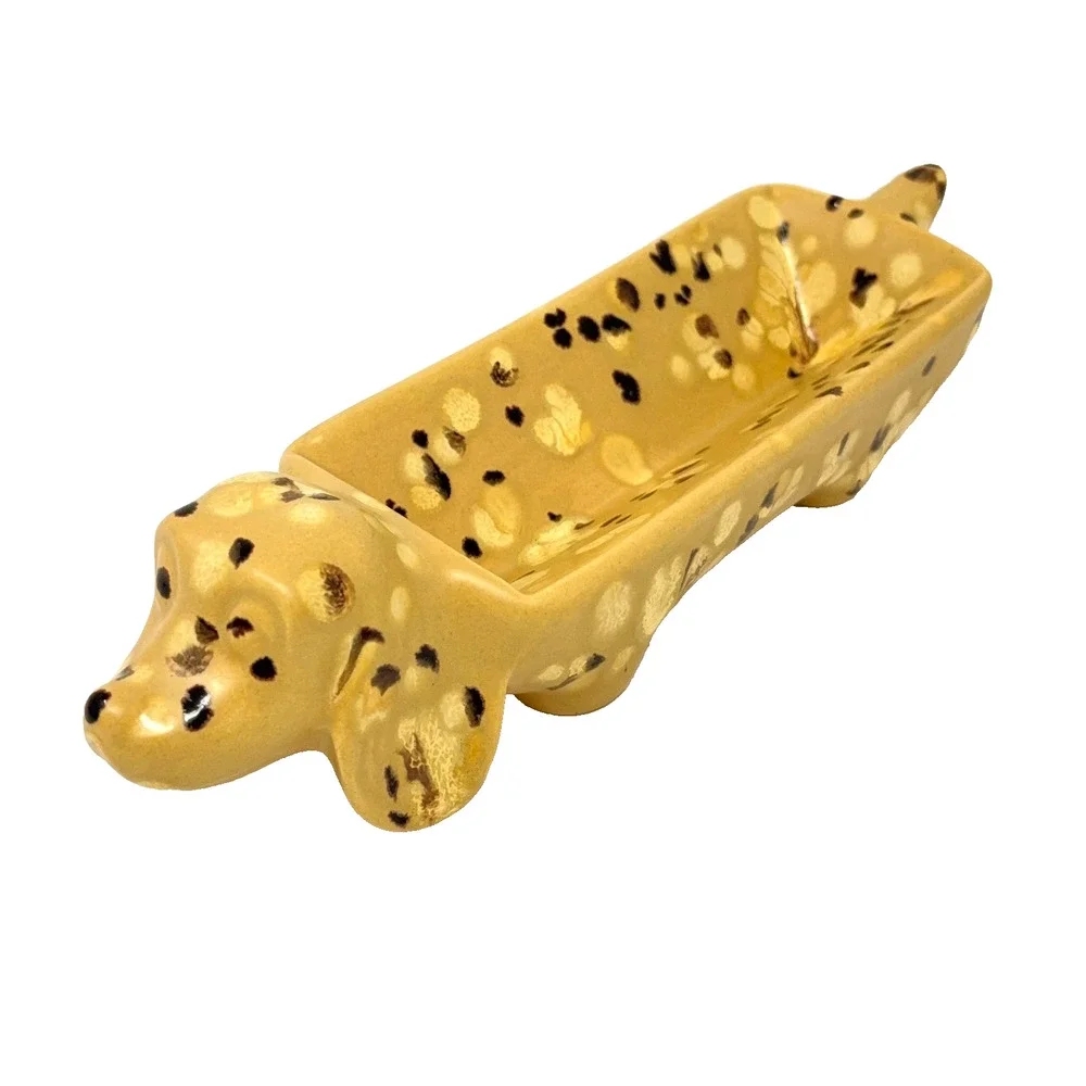 Vtg Dachshund Wiener Dog Serving Cracker Candy Dish Ceramic Bar Speckled READ