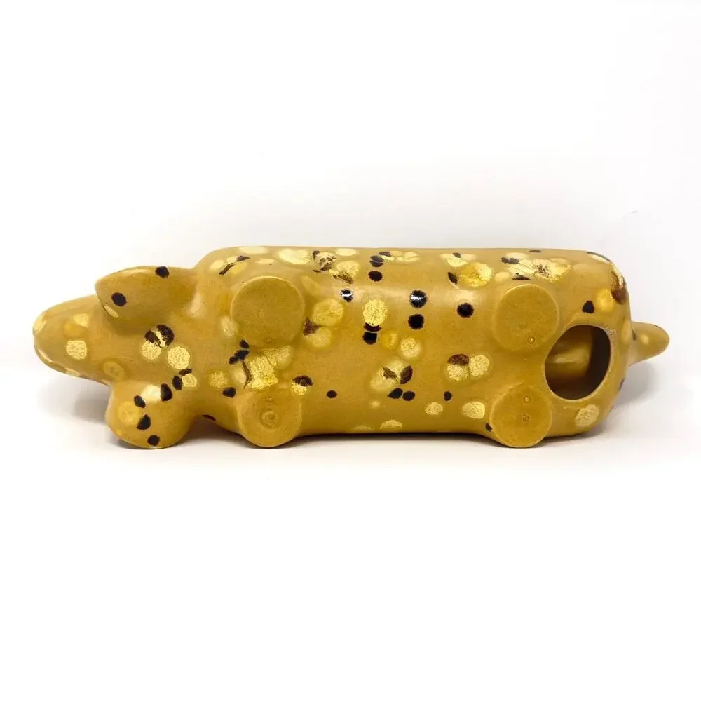 Vtg Dachshund Wiener Dog Serving Cracker Candy Dish Ceramic Bar Speckled READ