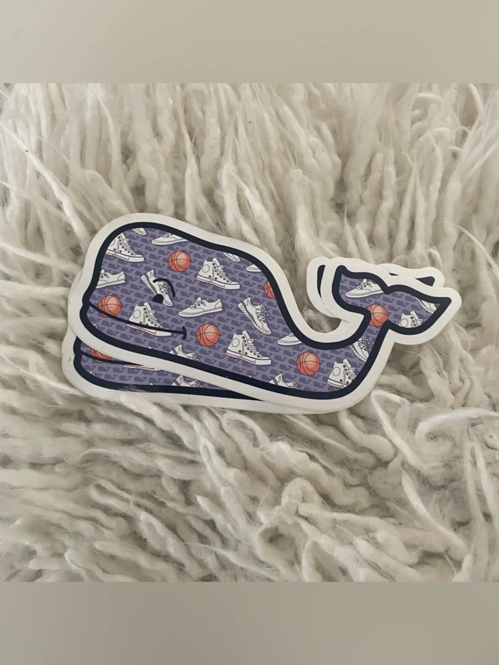 Vineyard Vines Purple Whale Sticker with Sneakers & Basketballs