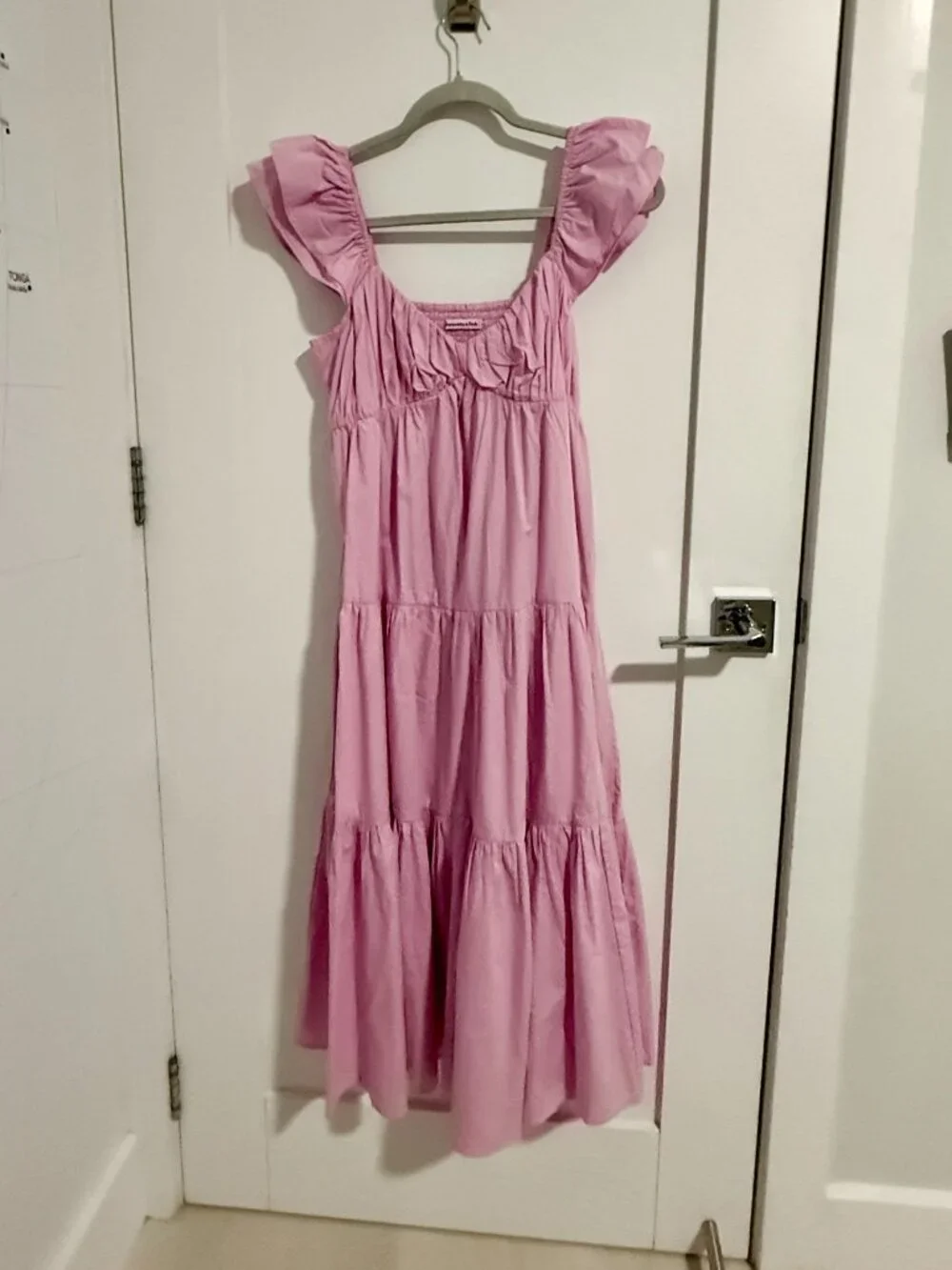 Abercrombie & Fitch Light Pink Ruffle Sleeve Poplin Midaxi Dress SP