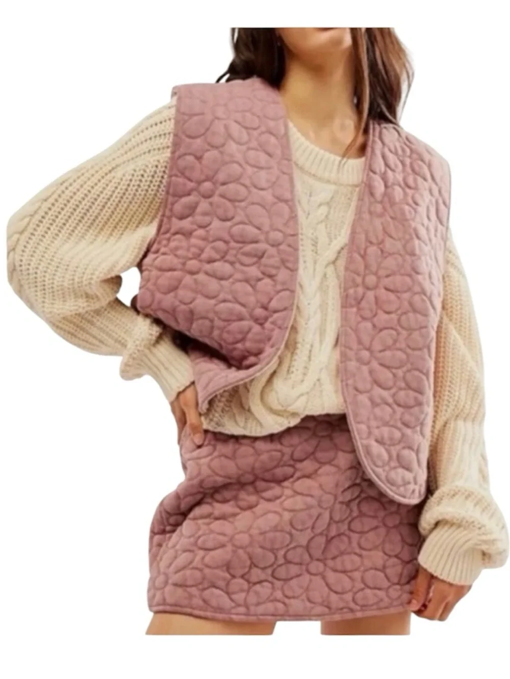 Free People Bali folk quilted Daisy vest skirt set nostalgia rose size small NWT