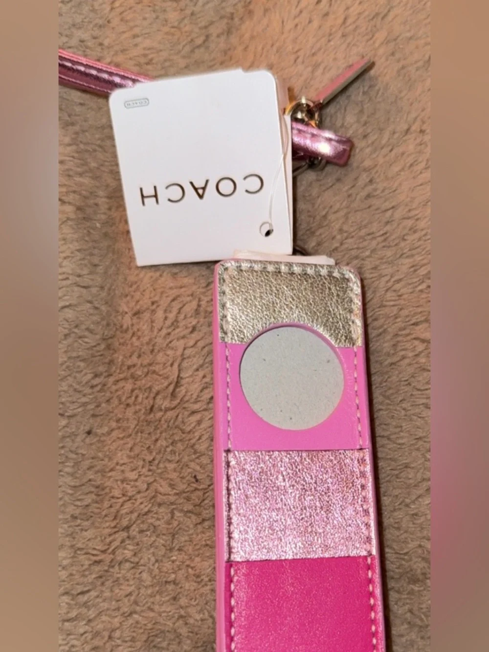 New NWT Coach pink leather stripe ipod shuffle 3 gen cover or holder vintage