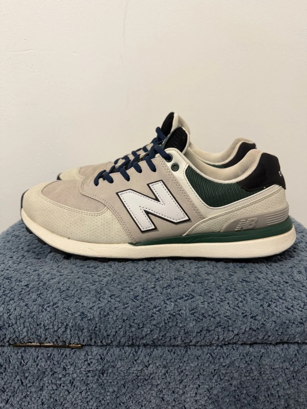 New Balance Men's 574 Classic Sneaker - Beige with Green Accents
