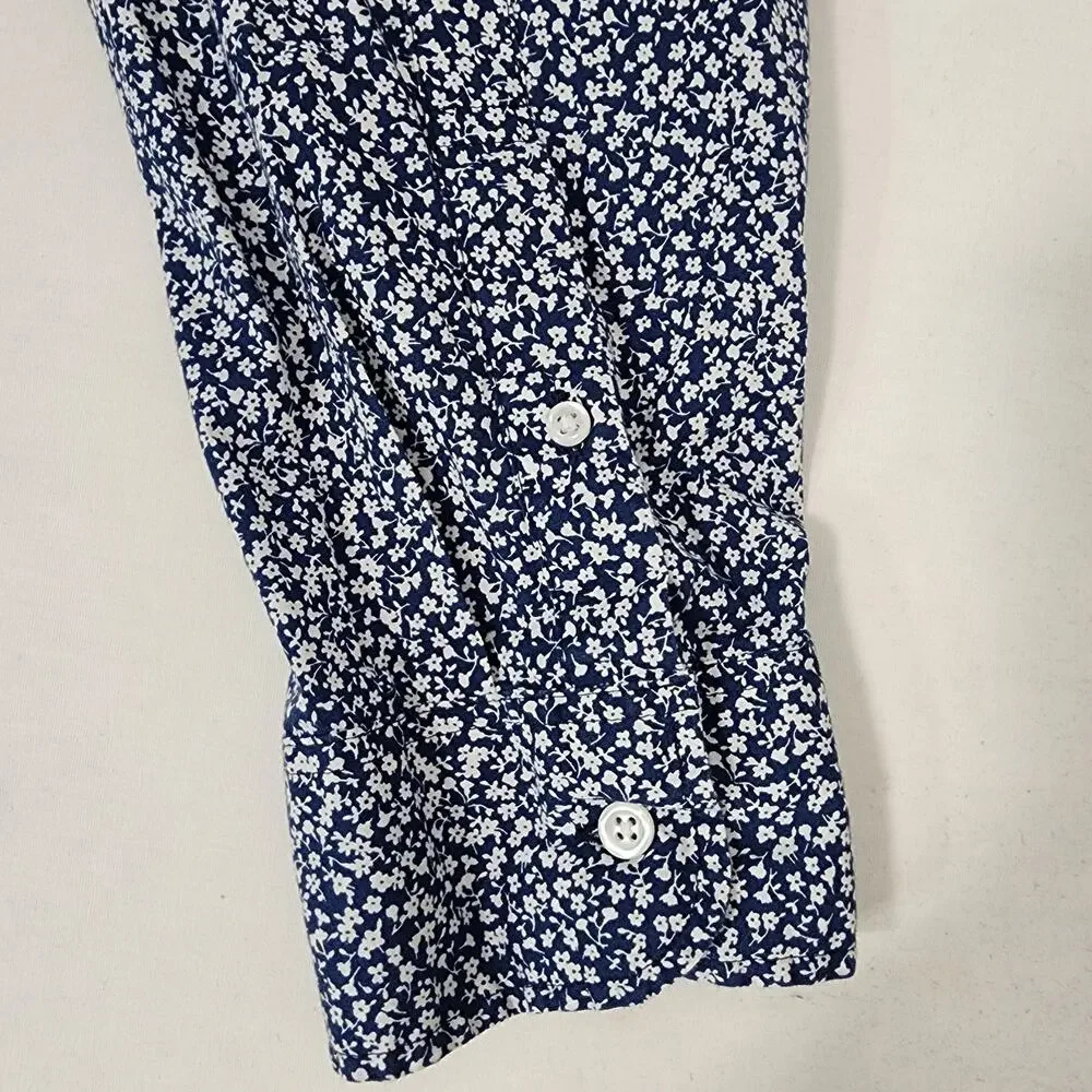 J. Crew Mens Shirt XL Flex Washed Slim Untucked Floral Button Blue Long Sleeve
