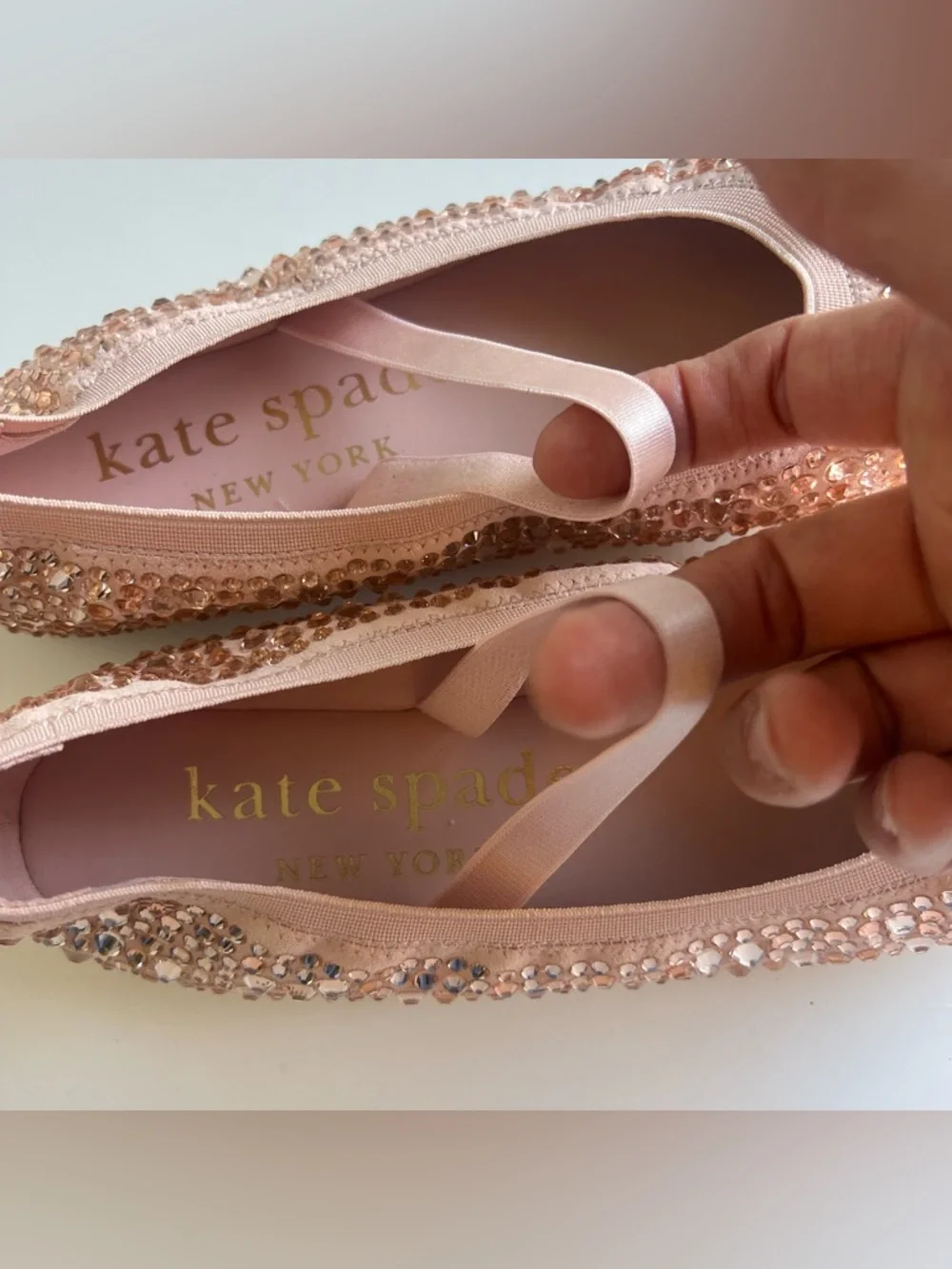 Kate Spade Violette Mary Jane Ballet Flats Rhinestones Mochi Pink Size 7.5 NWOT