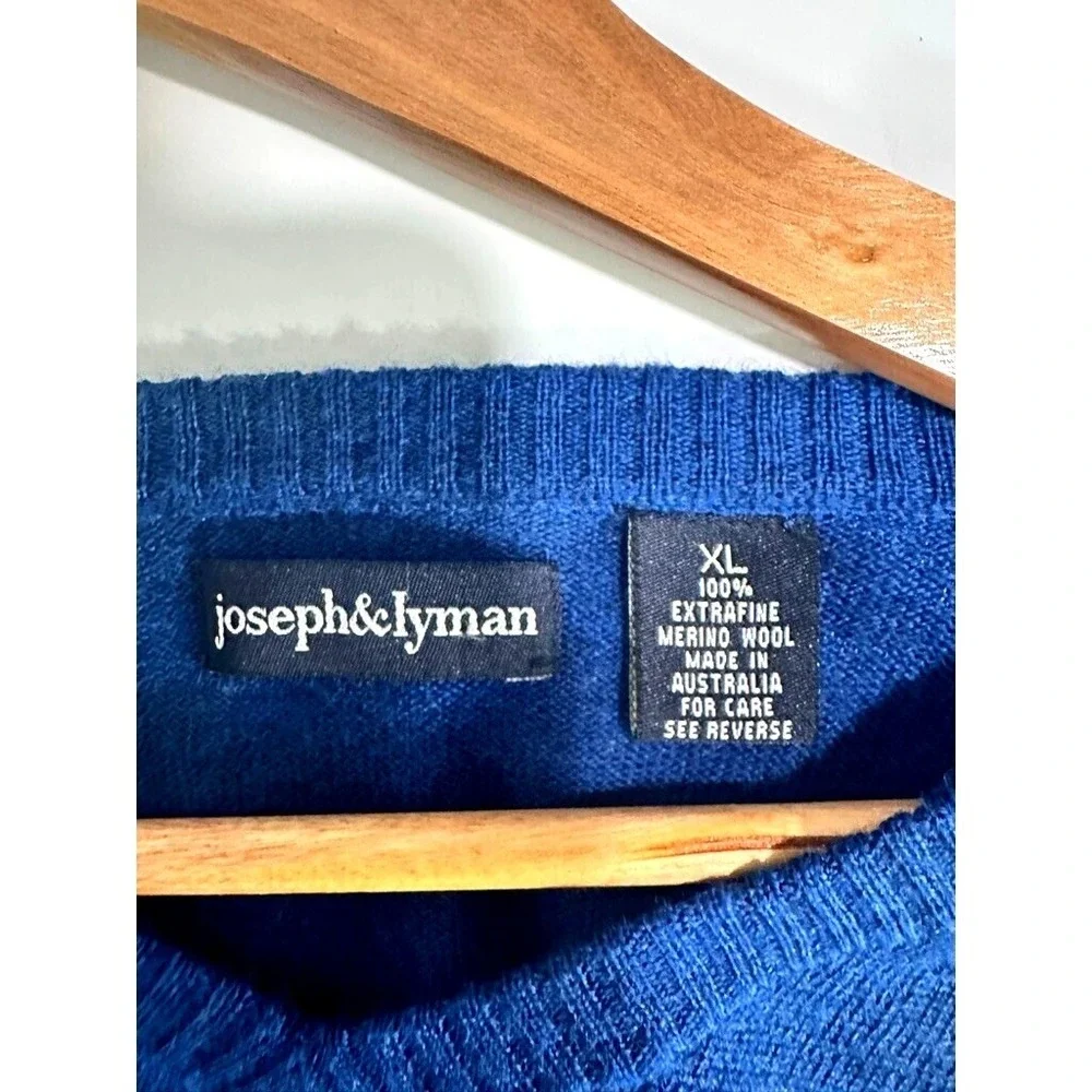 Joseph &‎ Lyman Merino Wool Sweater Mens XL Blue V Neck Classic Old Money Preppy