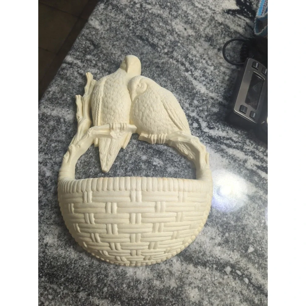 Vintage 1980's Burwood Lovebird Wall Decor Planter Hanging Basket