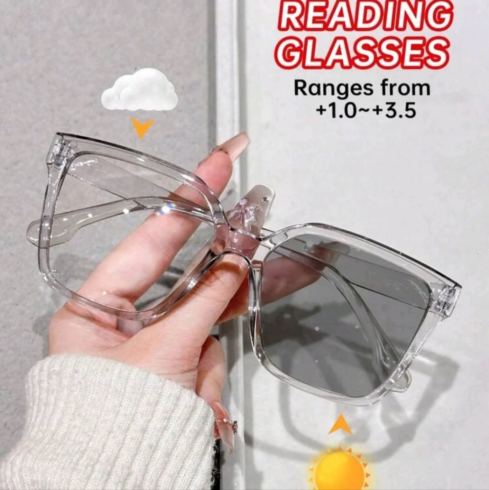 NEW Grey Oversize Fashion Transitional Reading (1.00) Glasses