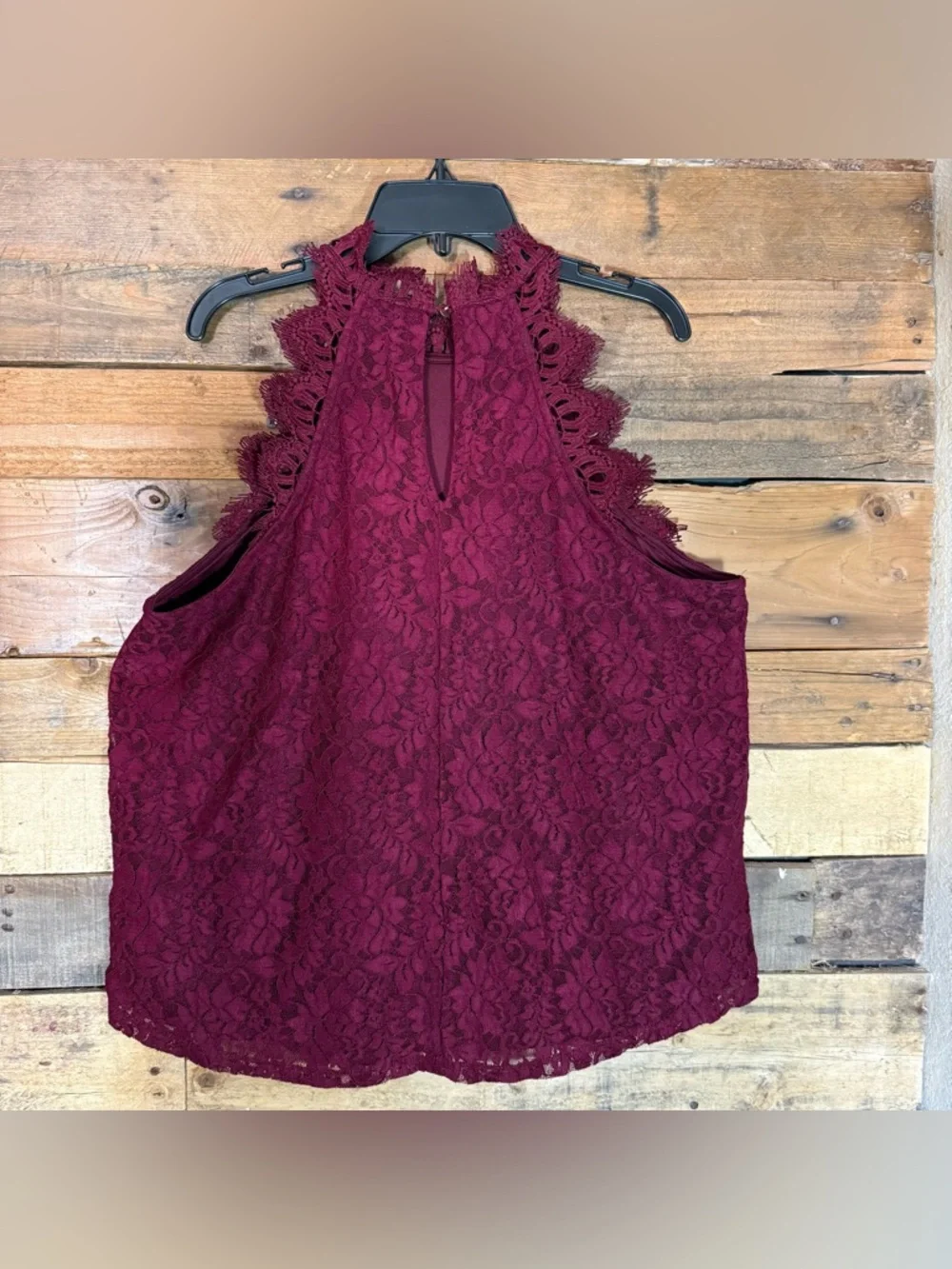 Women’s Burgundy Lace High Neck Blouse Maurice’s Size M