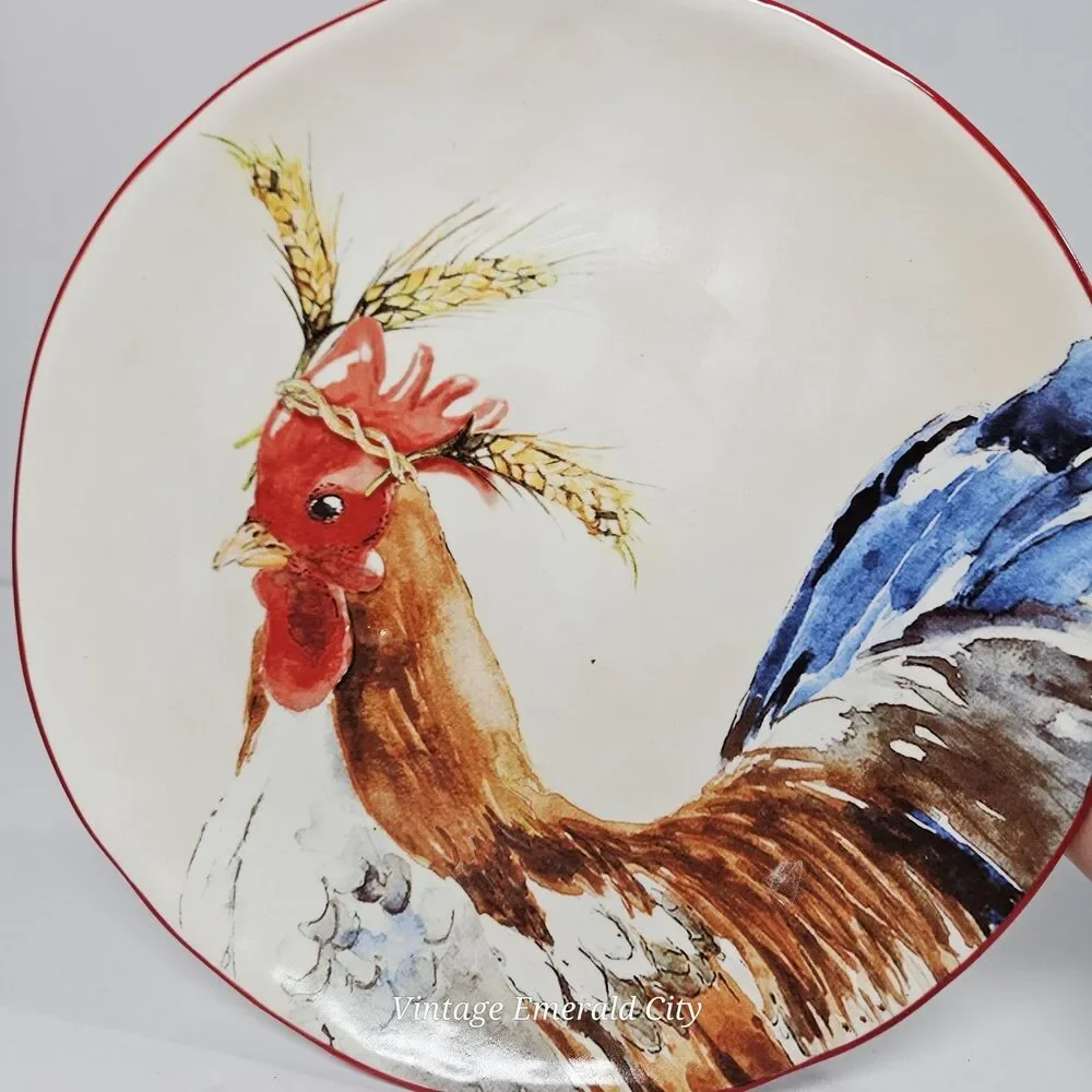 Vtg Pier 1 Imports Farm Animal Salad/Dessert Plates Hand Painted Set of 4 in Box