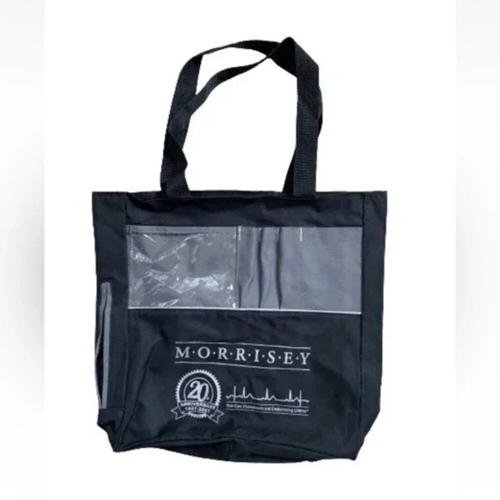 Leeds Tote Bag Canvas Container Store Black Gray Bottle Pocket New