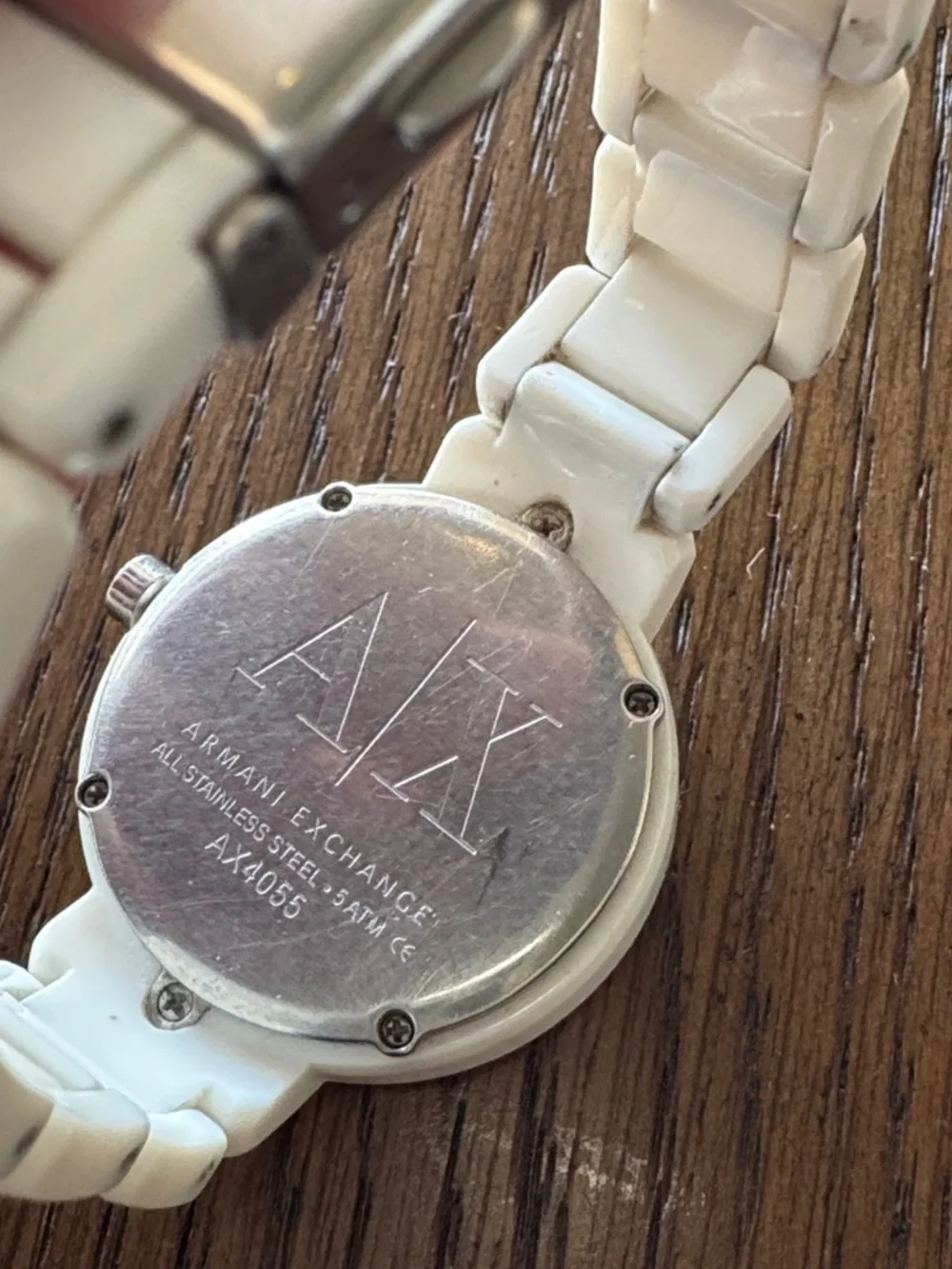 Armani Exchange White Acrylic Bracelet Watch with Diagonal Crystal Detail