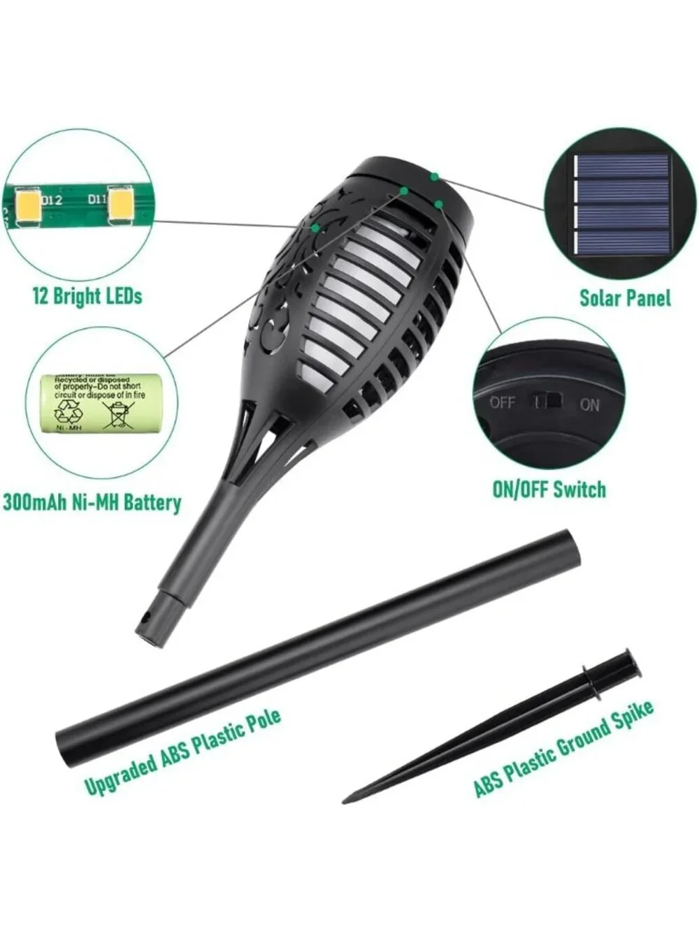 Solar Outdoor Torch Lights Flickering Flame Landscaping Waterproof Set of 8