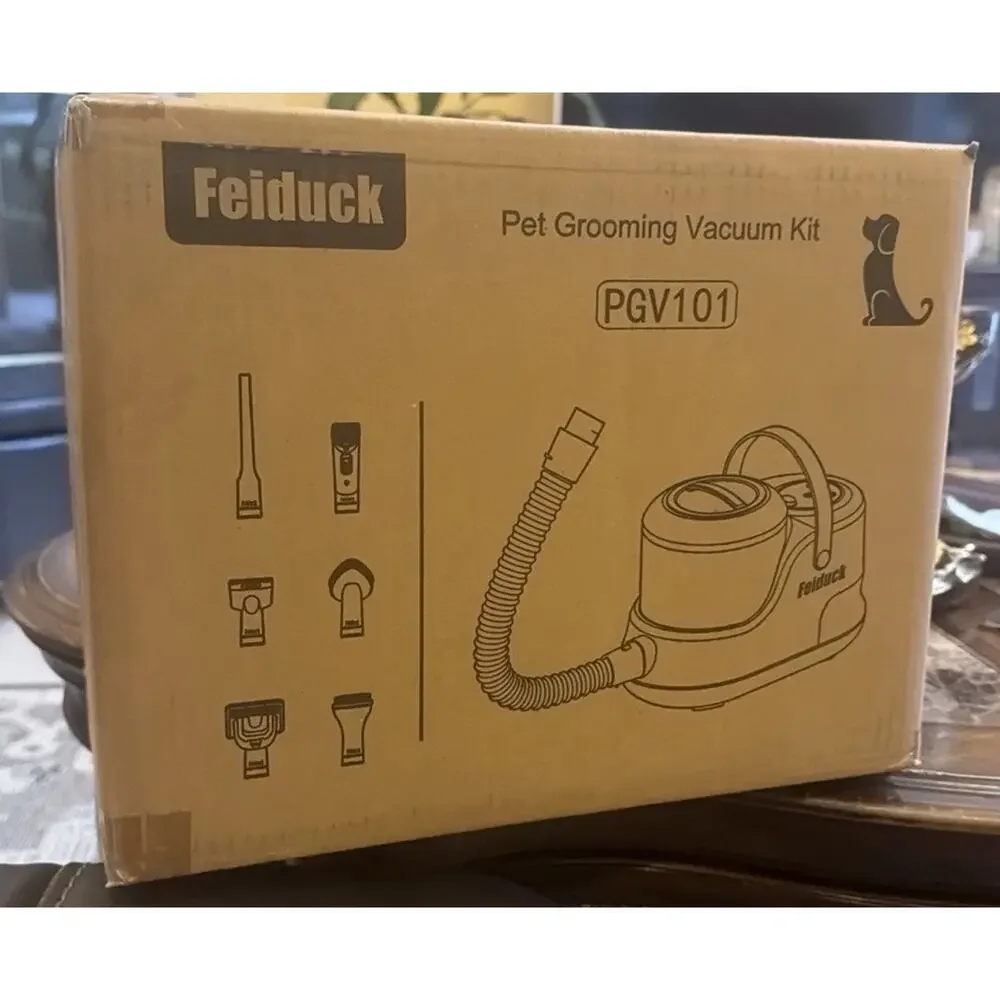 Feiduck PET Grooming Vacuum Kit ,6 Grooming Tools, 2.5L Brown White