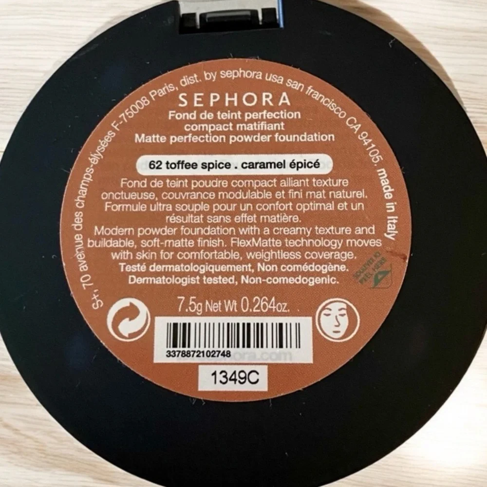 62 TOFFEE SPICE | SEPHORA COLLECTION Matte Perfection Powder Foundation, 0.26 oz