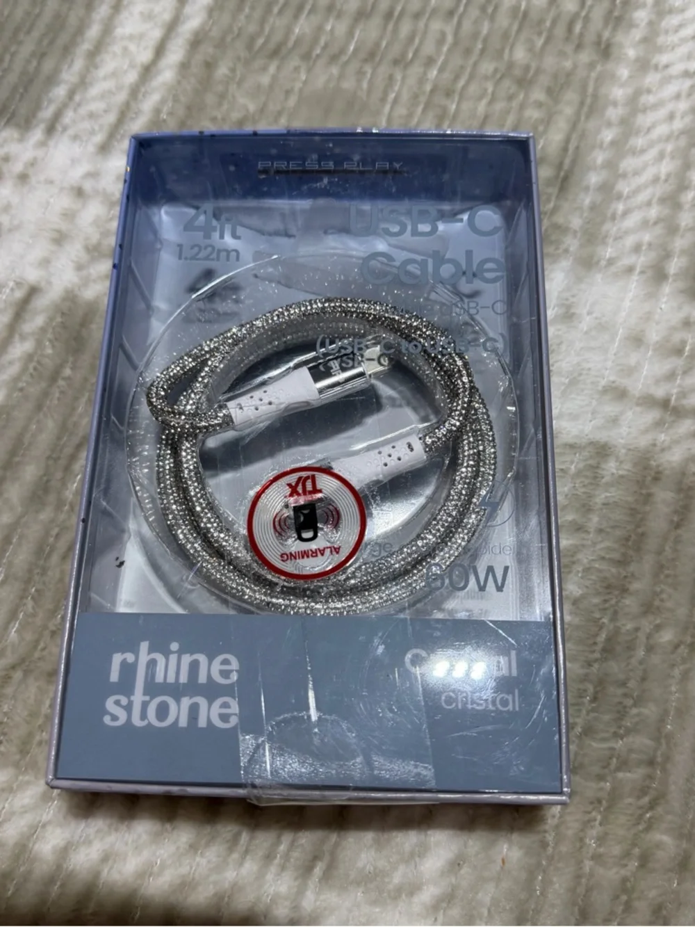Rhinestone USB-C Charging Cable in Crystal Silver - 4ft