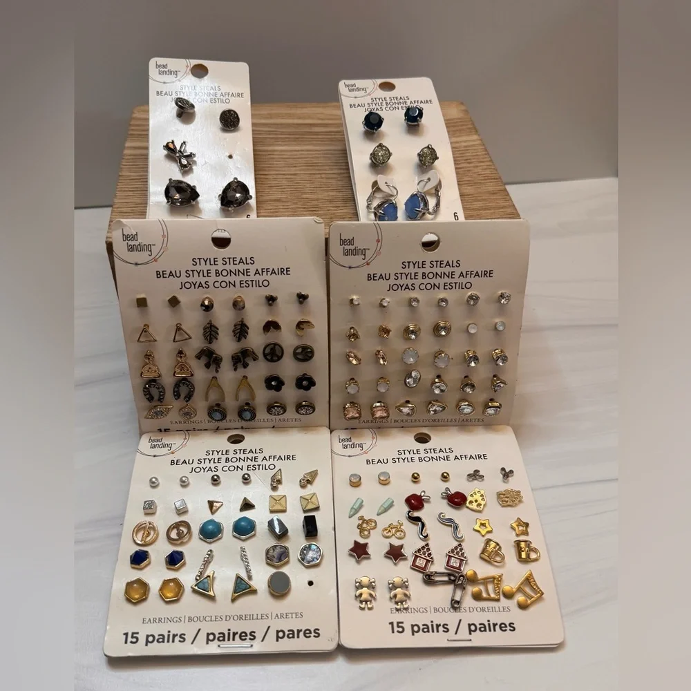 Bead Landing Style Steals Stud Earrings Lot | 15 Pair Cards | Some Singles‎