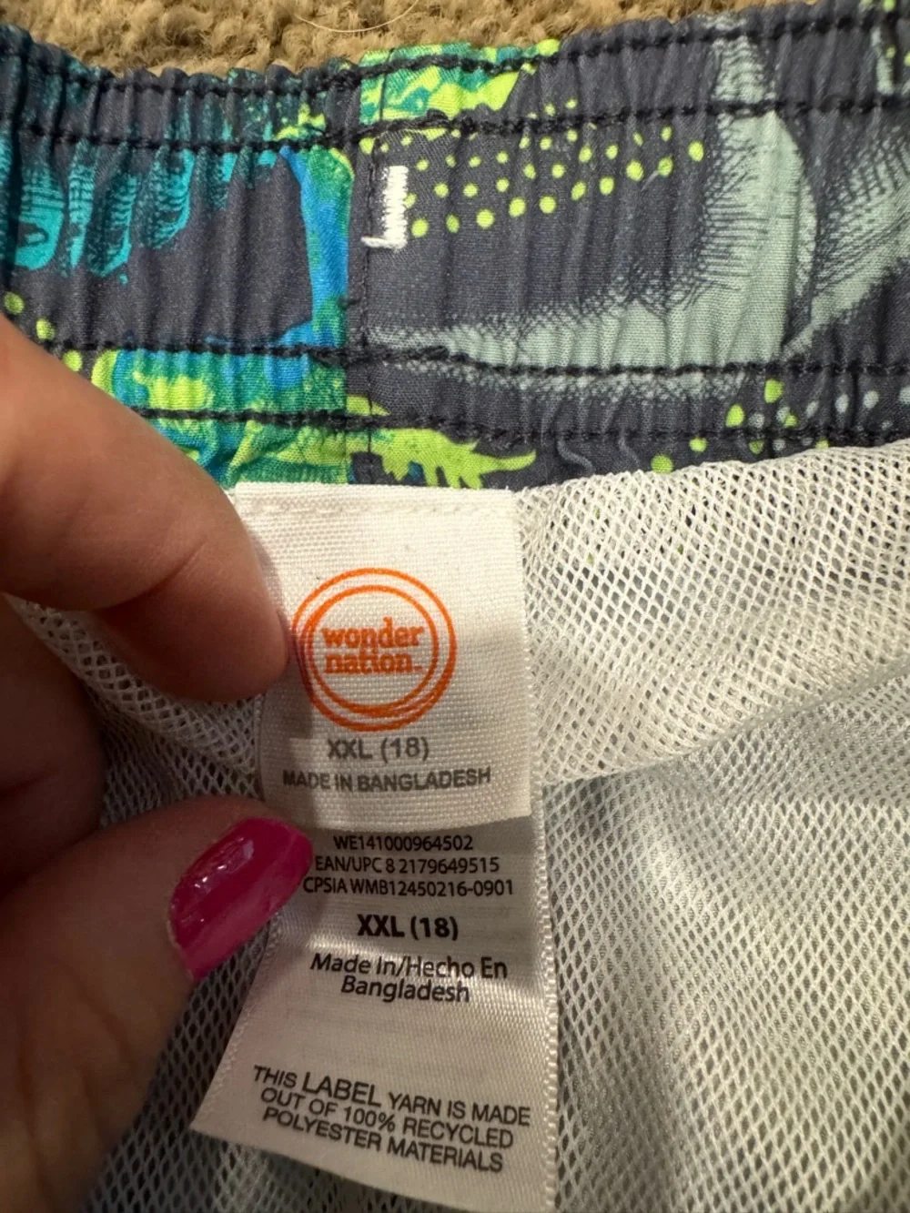 wonder nation Boys' Swim Trunks - Navy, Bright Blue & Neon Green Dino Print
