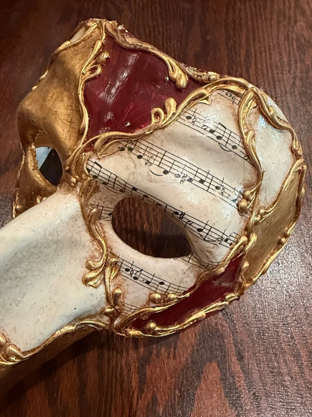 Venetian Plague Doctor Mask Gold Red Music Notes Masquerade Decor