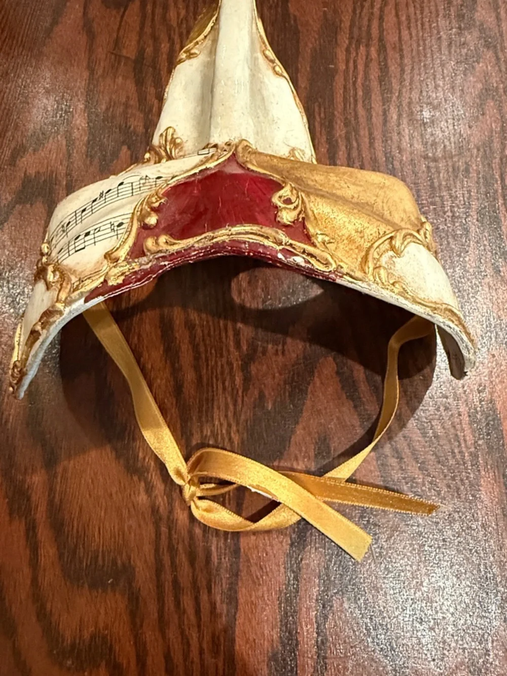 Venetian Plague Doctor Mask Gold Red Music Notes Masquerade Decor