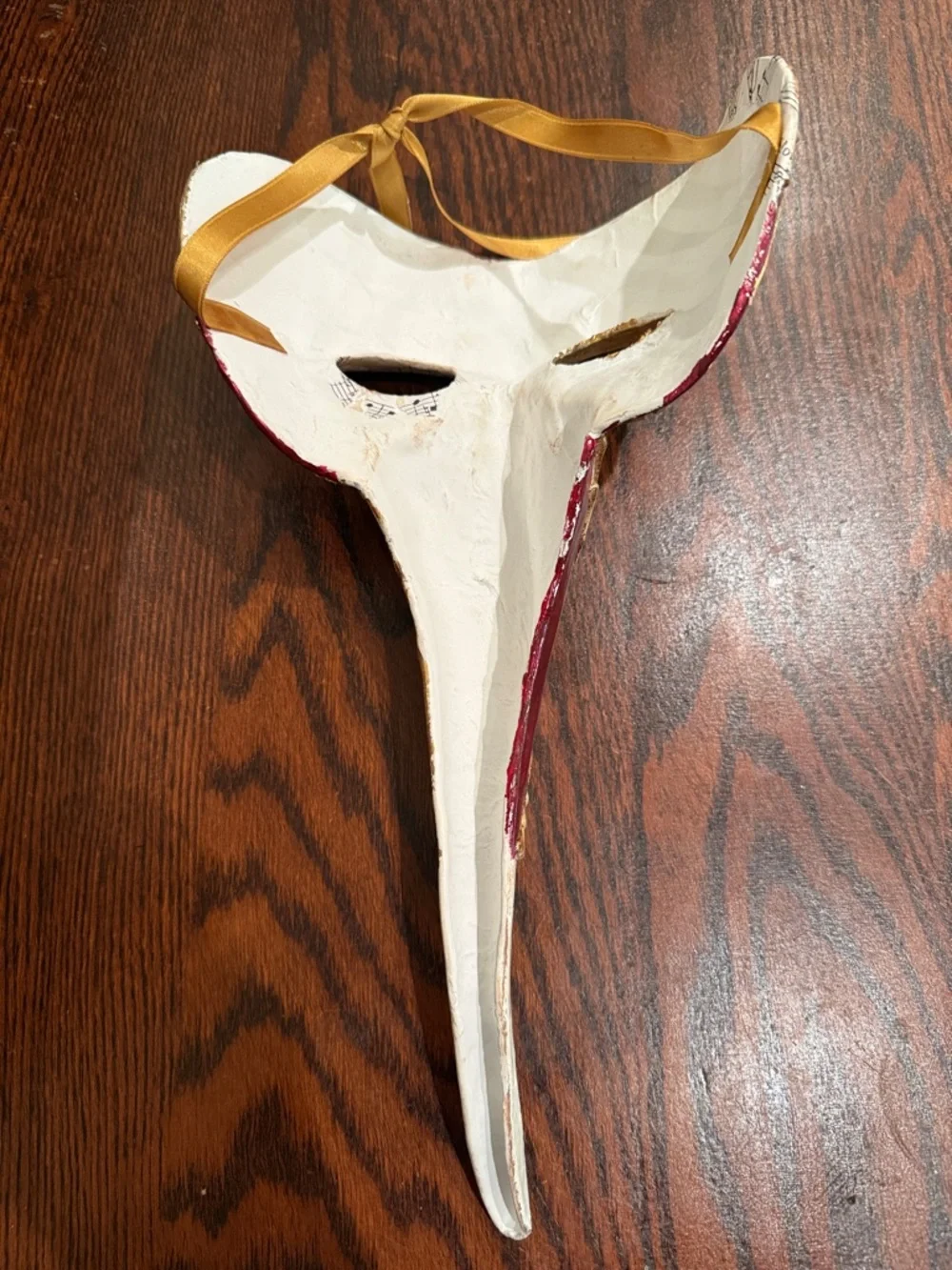 Venetian Plague Doctor Mask Gold Red Music Notes Masquerade Decor