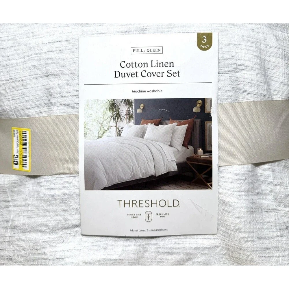Threshold 3pc Full/Queen Space Dyed Cotton Linen Duvet Cover & Sham Set Gray